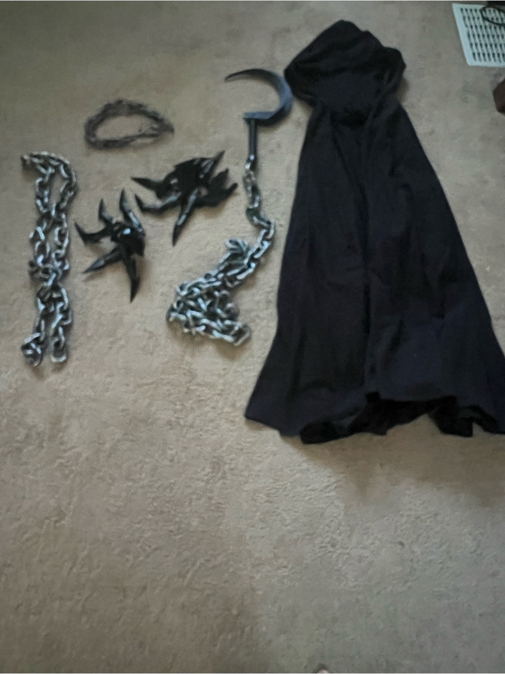 Kids Black Hooded Reaper Costume Set with Chains and Crescent Scythe